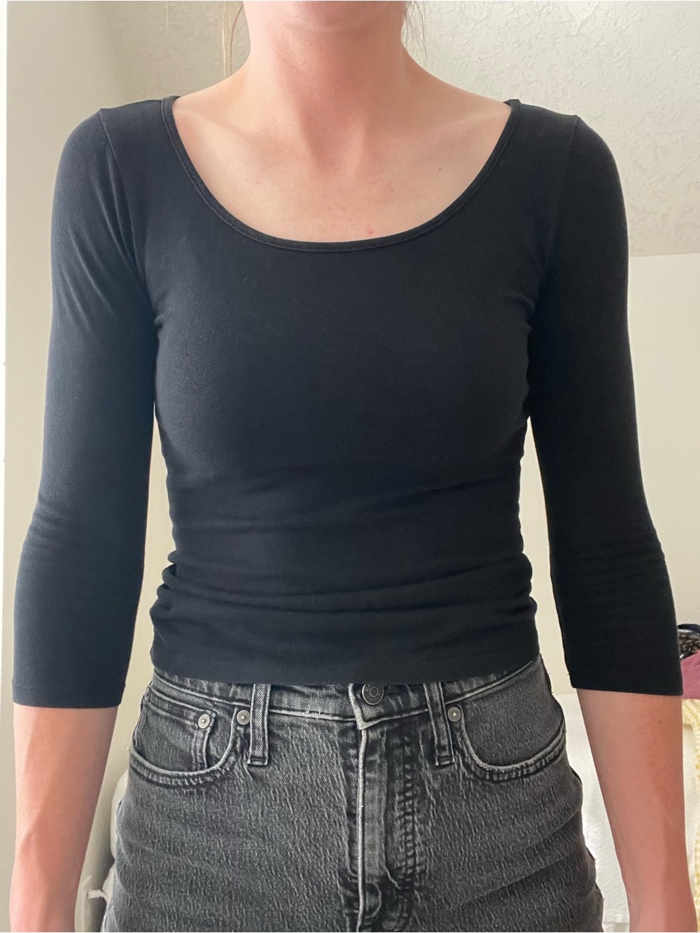Classic Black Scoop Neck Long Sleeve Top